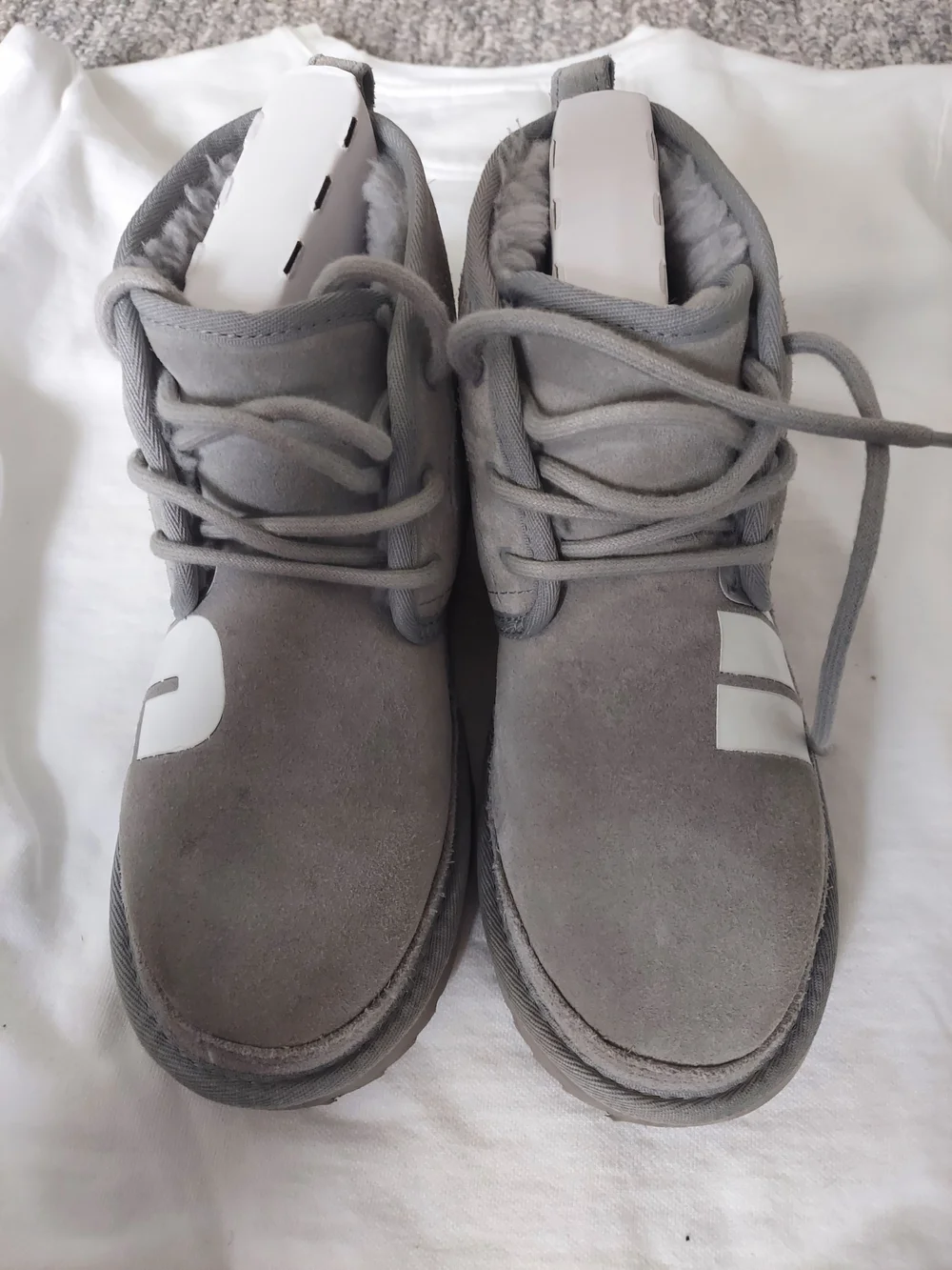 UGG Kids Grey Suede Lace-Up Boots With Box